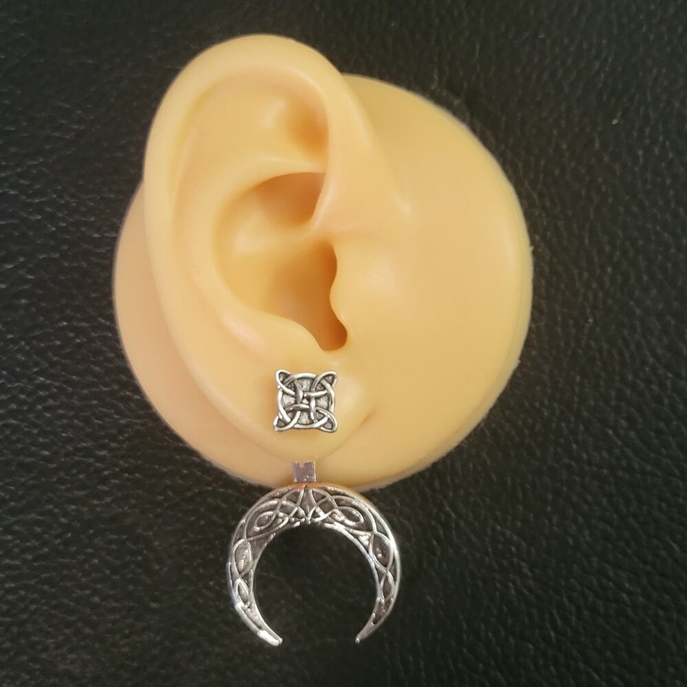 Celtic knot and crescent moon wrap around illusion earrings